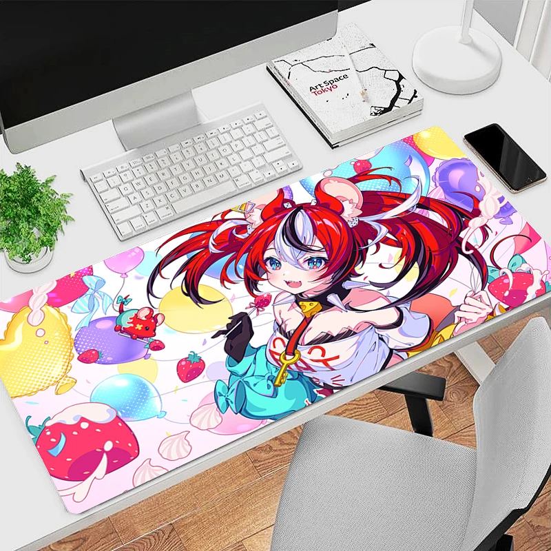 Hololive Hakos Baelz büyük Mouse Pad dizüstü oyun aksesuarları Gamer kabine Mousepad Kawaii Anime kız kaymaz sümen halı