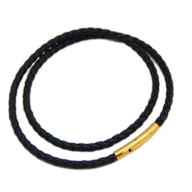 40/50/60cm 3mm 4mm 5mm Black Brown Braid Leather Cord DIY Pendant Necklace Jewelry Making Thread Rope Steel Clasp String Chain