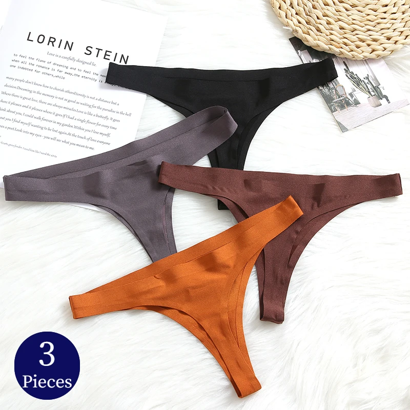 Giczi 3 szt. Zestaw majtek damskich Bezszwowe stringi Miękka jedwabna satyna Kobieta Bielizna Seksowna bielizna Moda Stringi Sport Przytulny T-Back