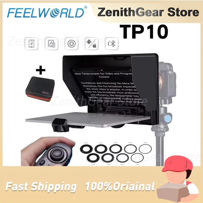 

Feelworld TP10 Portable 10 Inch Folding Teleprompter Up 11" Phone Tablet Prompter For Phone DSLR Shooting with Remote Control