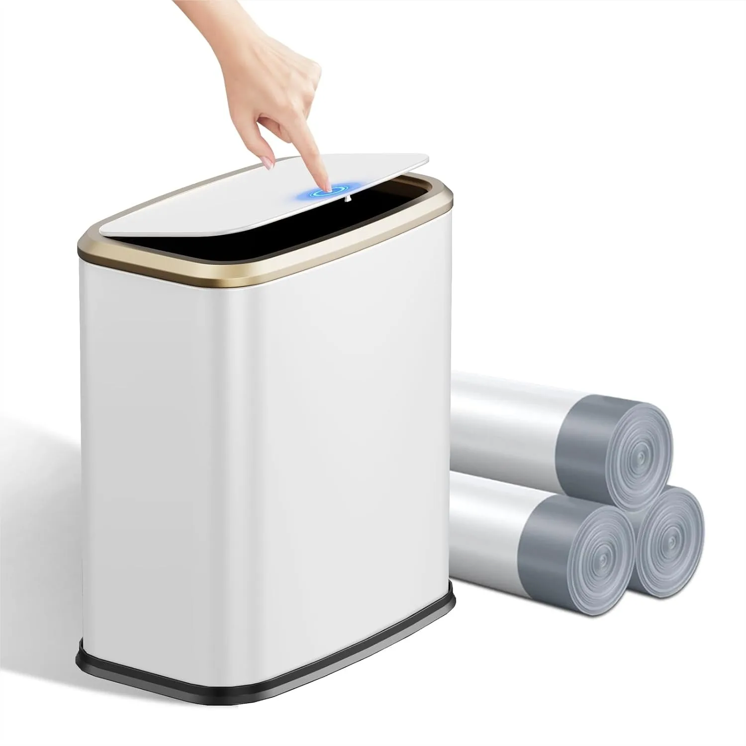 

Мусорное ведро из нержавеющей стали с прессовочной крышкой, 2,1 галлона, узкое, для ванной комнаты, офиса и дома