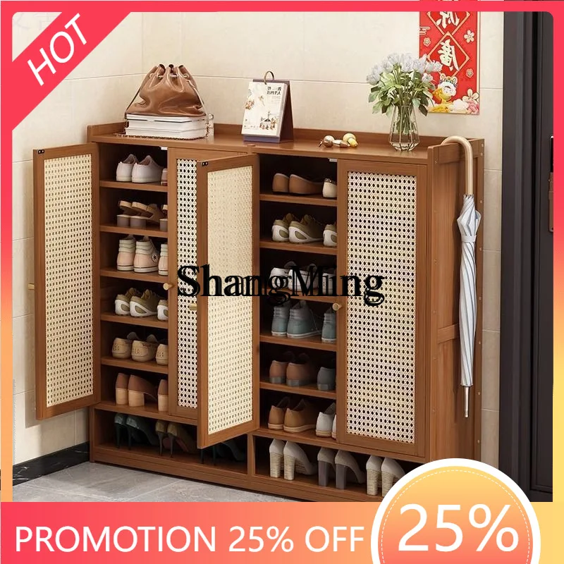 FG good-looking household door bamboo and wood breathable shoe shelf simple indoor multi-layer storage dust shoe cabinet