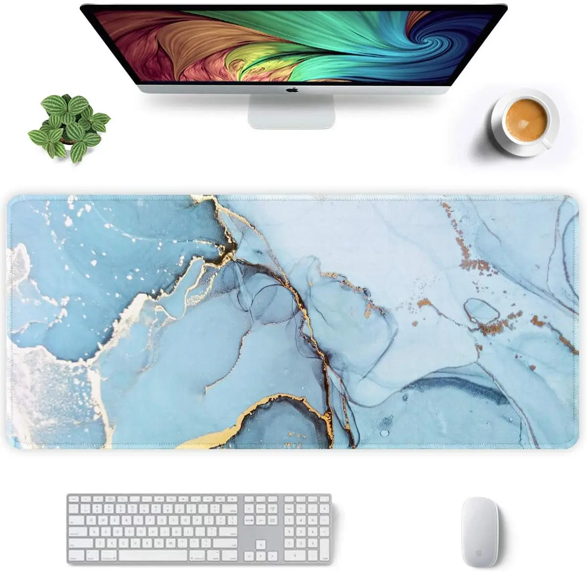 

Large Big Mousepad Laptop Computer Keyboard Mat Desk Pad with Non-Slip Base and Stitched Edge for Gaming Office,Green Marble