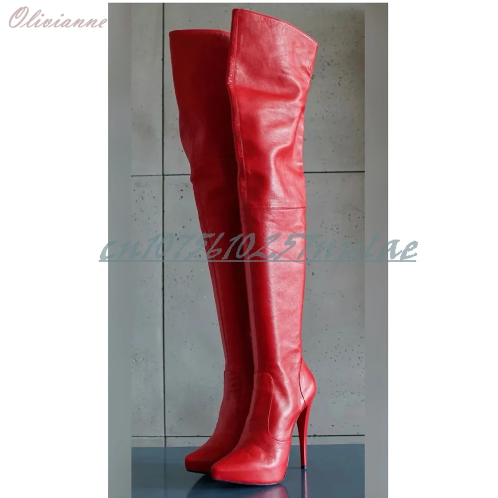 

Lady‘s Boots Red Matte Leather Over the Knee Boots Elegant Stiletto High Heel Fashion Sexy Women Shoes 2026 Spring Para Mujere