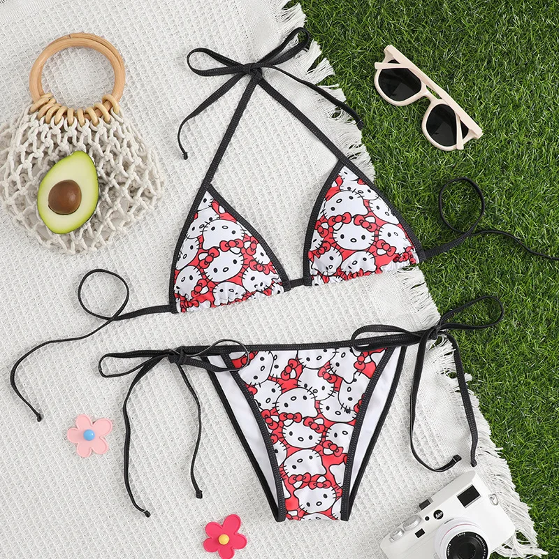 Sanrios Summer Swimsuit Hello Kittys Kawaii Bikini Swimming Sweet Breathable Casual Outdoor Trend Cartoon Gift for Girlfriend