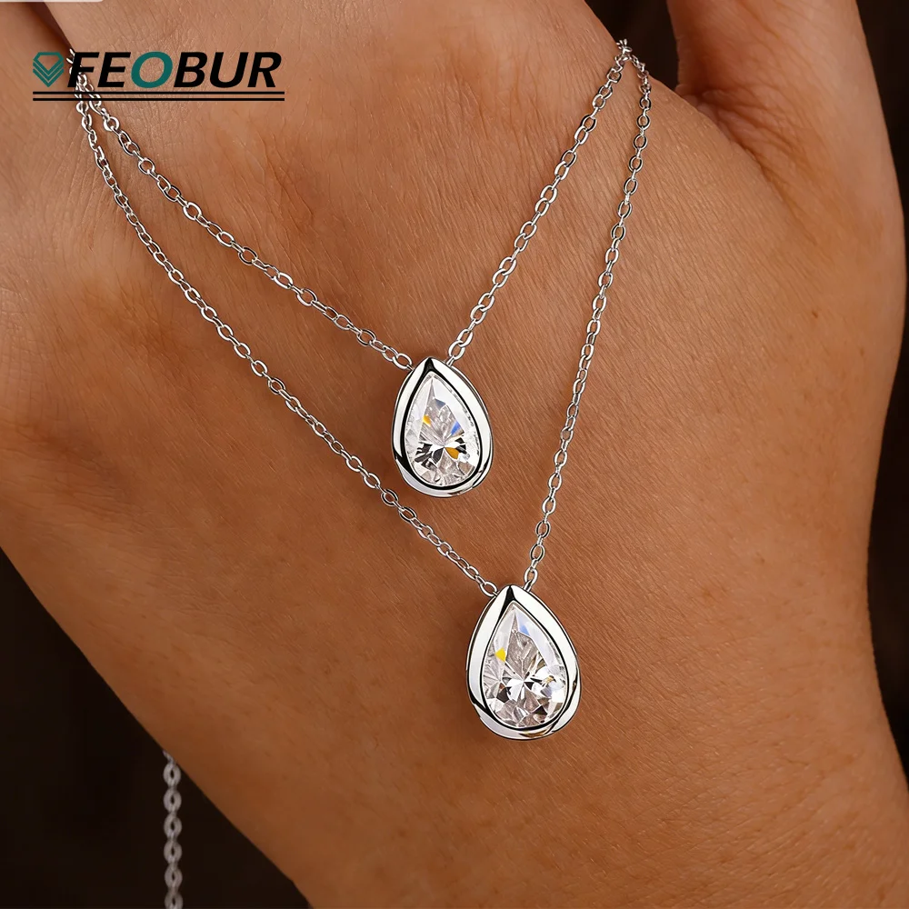 

1-4Carat Bezel WaterDrop Moissanite Pendant Necklace for Women S925 Silver Pear Cut Solitaire Diamond Neckchain Jewelry Gifts