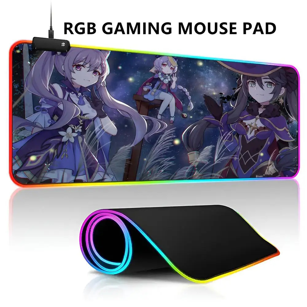 

Game Genshin Mouse Pad RGB LED Light Gaming Mousepad Waterproof Large Gamer Mouse Carpet Big Mause Keyboard Pad PC Desk Play Mat