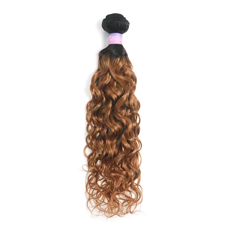 Extensiones con ondas al agua con cierre T1B/30 extensiones de pelo ondulado de color marrón ombré con cierre de encaje 4x4 cabello humano Remy brasileño