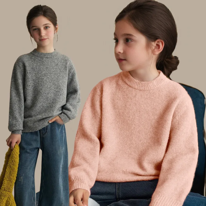 Toddler Girl Boy Wool Sweater 26 Autumn Winter Round Neck Jumper Children Big Kids Pullover Clothes Base Layer 3-16 Years Top