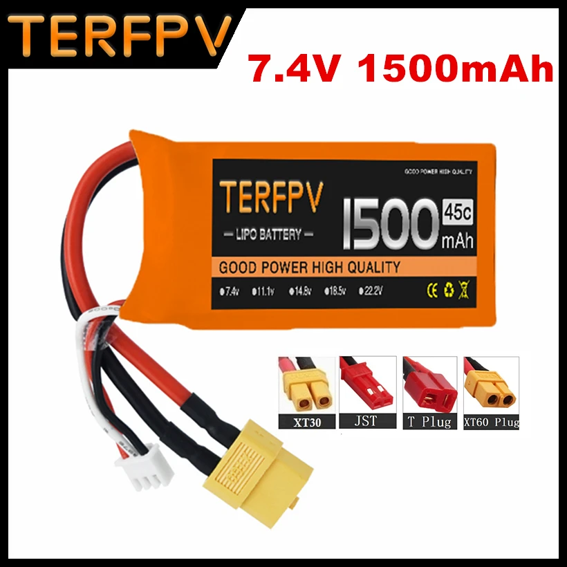 TERFPV 7.4V 2S 1500mAh 45 LiPo Akku RC Spielzeug Wiederaufladbare Batterien für RC Hubschrauber Flugzeug Auto Boot Quadrocopter Drohne