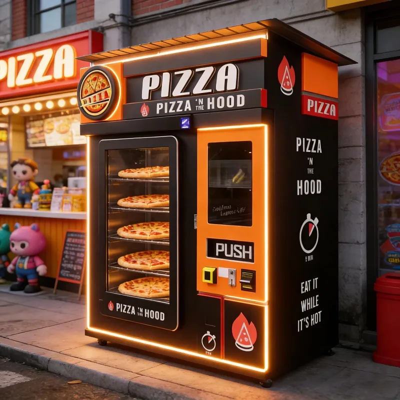 Commercial automated pizza vending machine with rail system, multi-flavor, user-friendly SDK