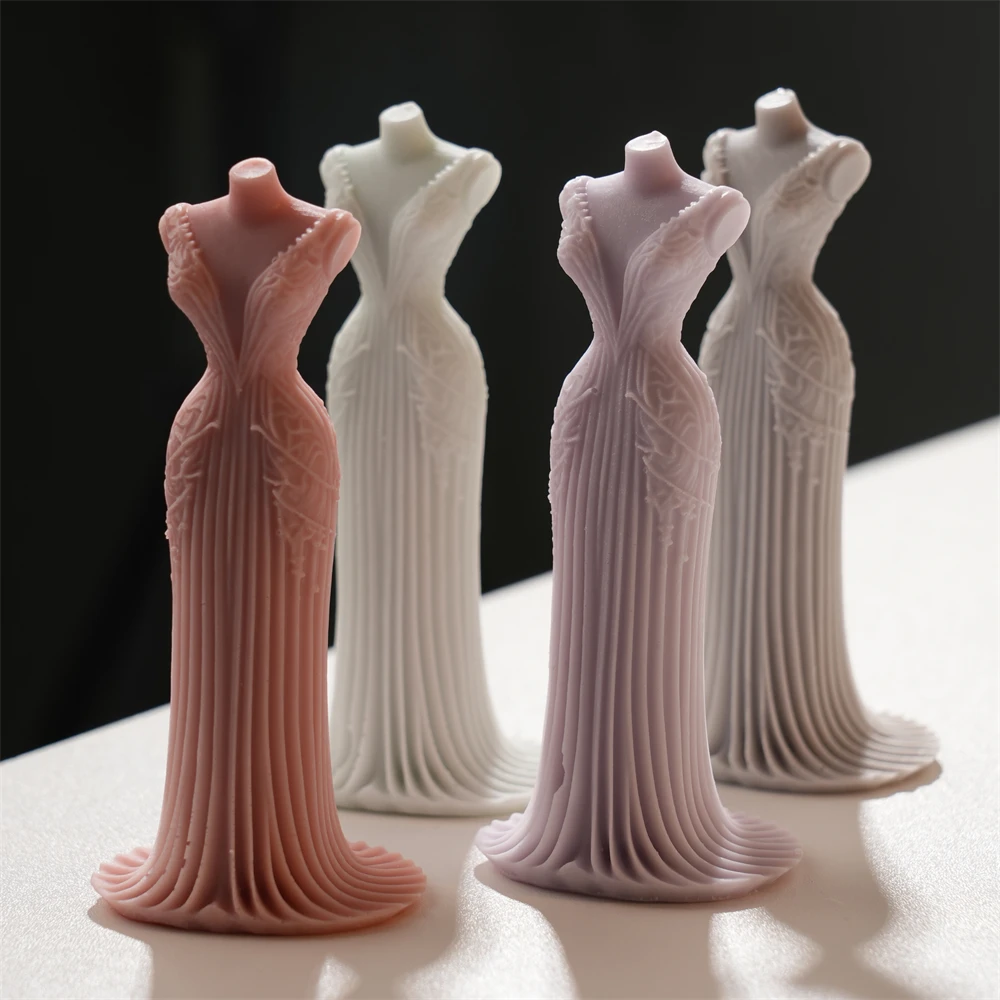 Wedding Dress Silicone Mold Bridal Gown Candle Soap Plaster Resin Mould Princess Dress Scented Candle Mold For DIY Soy Wax Art