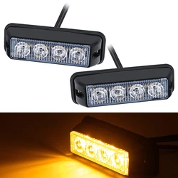 2pcs Truck Side Lights Car Grille Strobe Light Head 4 LED Police Emergency Beacon Warning Hazard Flashing signal lamp 12V 24V