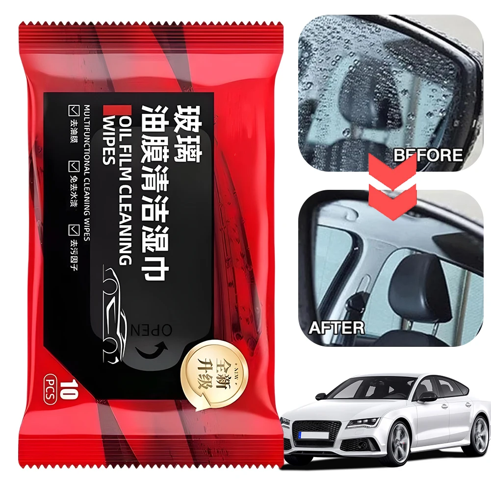 50-10Pcs Car Glass Oil Film Removal Wipes Car Window Glass Oil Film Remover Oil Film Cleaning Wipes Car Oil Stain Cleaner