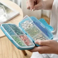 1pc upgraded and enlarged model waterproof sealed portable double-layer 8-compartment pill box inner box can be detached easy to