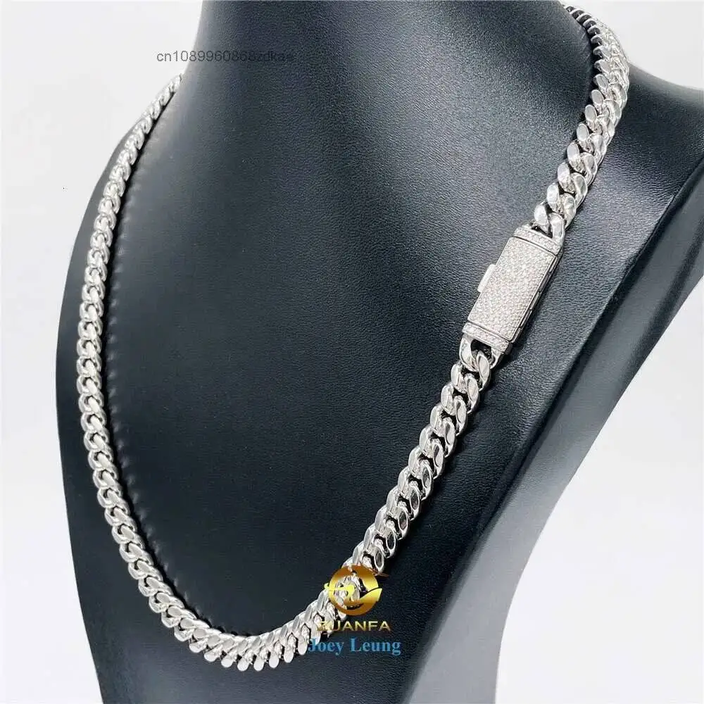 Luxury Hip Hop Jewelry 8mm 10mm 12mm 13mm Width Pure 925 Silver Gold Plated Vvs Moissanite Diamond Lock Iced Out Cuban Chain Nec