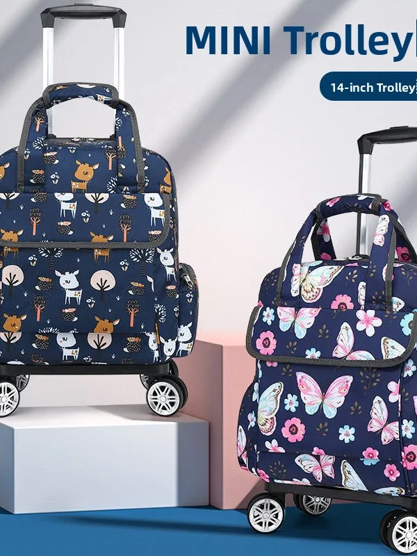 thickened-waterproof-foldable-14-inch-carry-on-bag-with-four-wheel-roller-for-travel-oxford-cloth-handbag-male-female-universal
