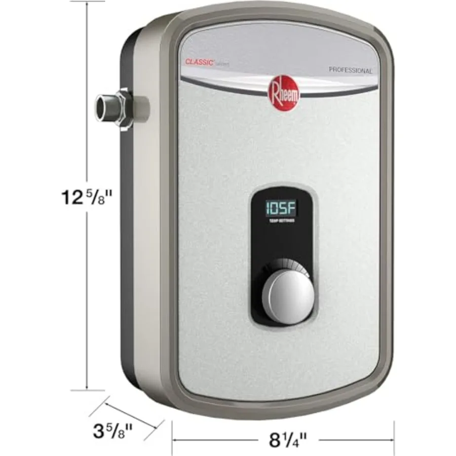 Residential tankless water heater with 240V heating chamber, RTEX-13 model, gray finish, energy-efficient instant hot water del