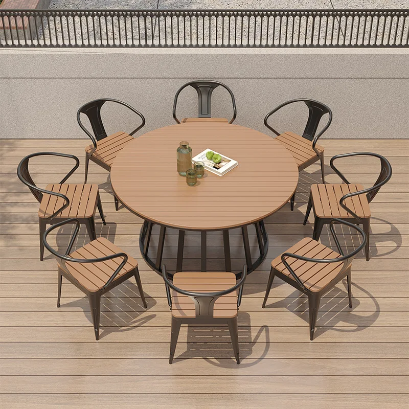 Outdoor large round table, outdoor round table and chairs, dining room, outdoor courtyard dining table, food stall, waterproof a