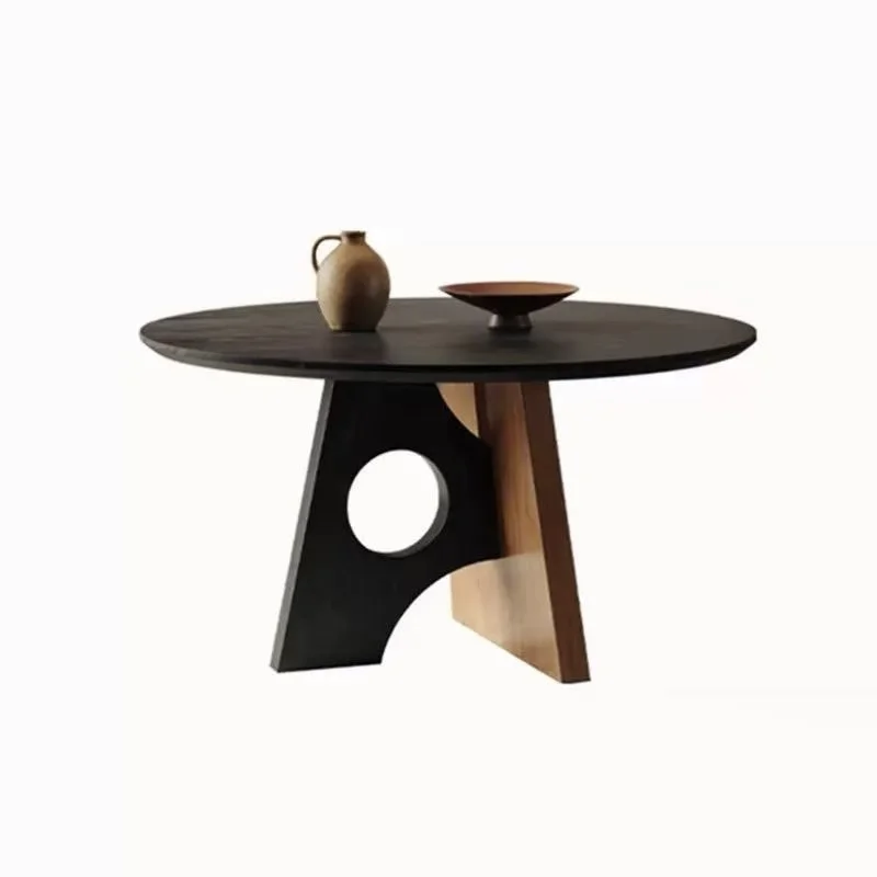 

Household dining table medieval wabi-**** wind solid wood simple round dining table and chair combination