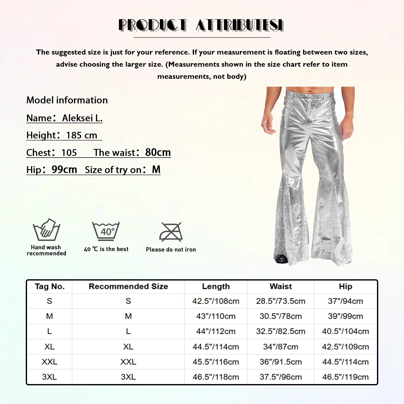 Mens Shiny Metallic 70s Disco Pants Hippie Vintage Costume Dance Party Sequins Bell Bottoms Stage Performance Flared Pants