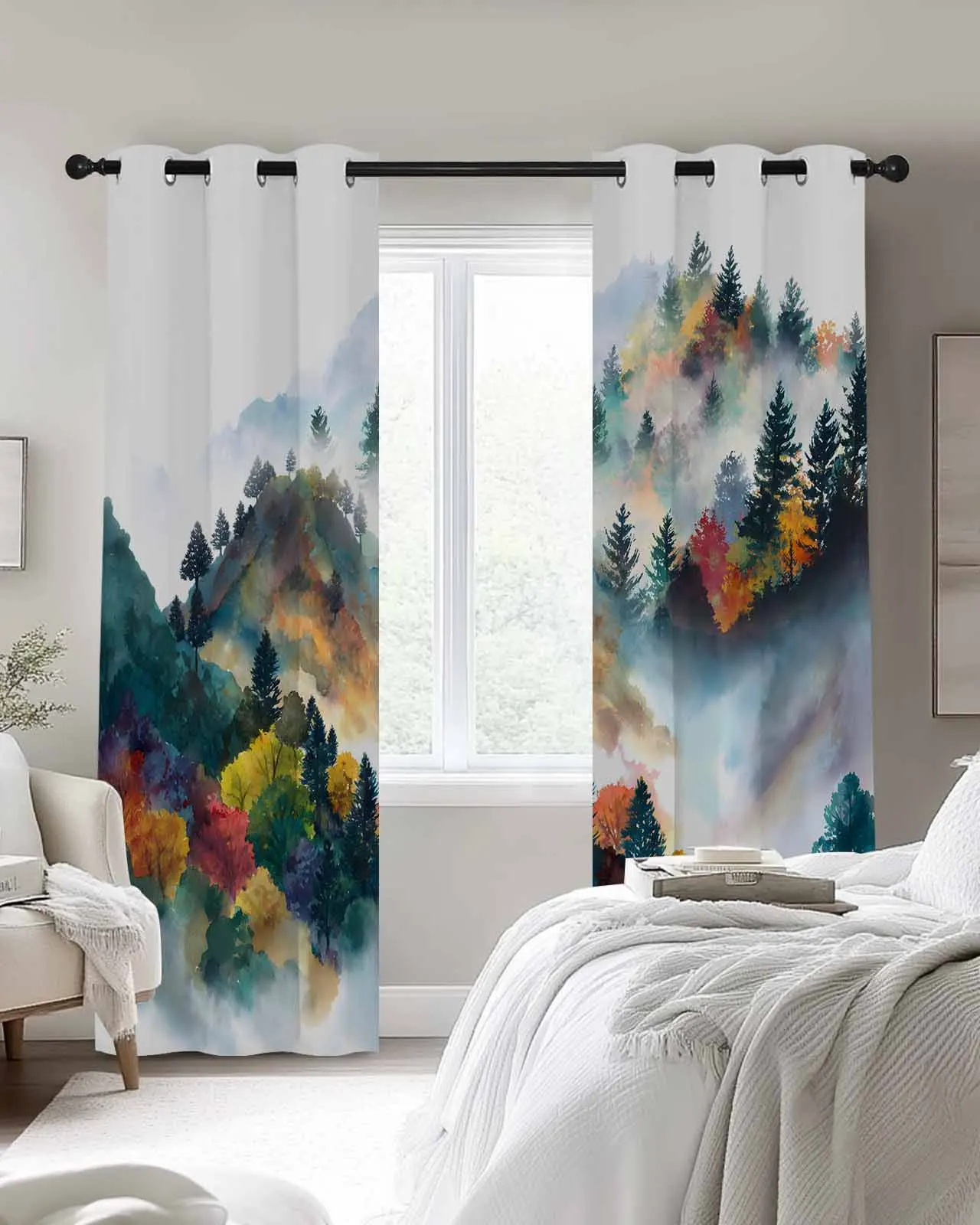 

Autumn Forest Fog Nature Polyester Window Curtains For Living Room Kitchen Bedroom Drapes