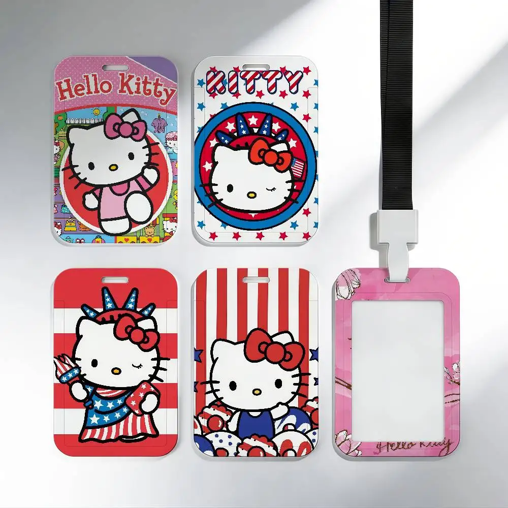 

Забавный мультяшный держатель для бейджей и карт Hello Kitty в стиле Чиби с красным прозрачным окошком для ID-карт и кредитных карт, подарок для офиса и школы