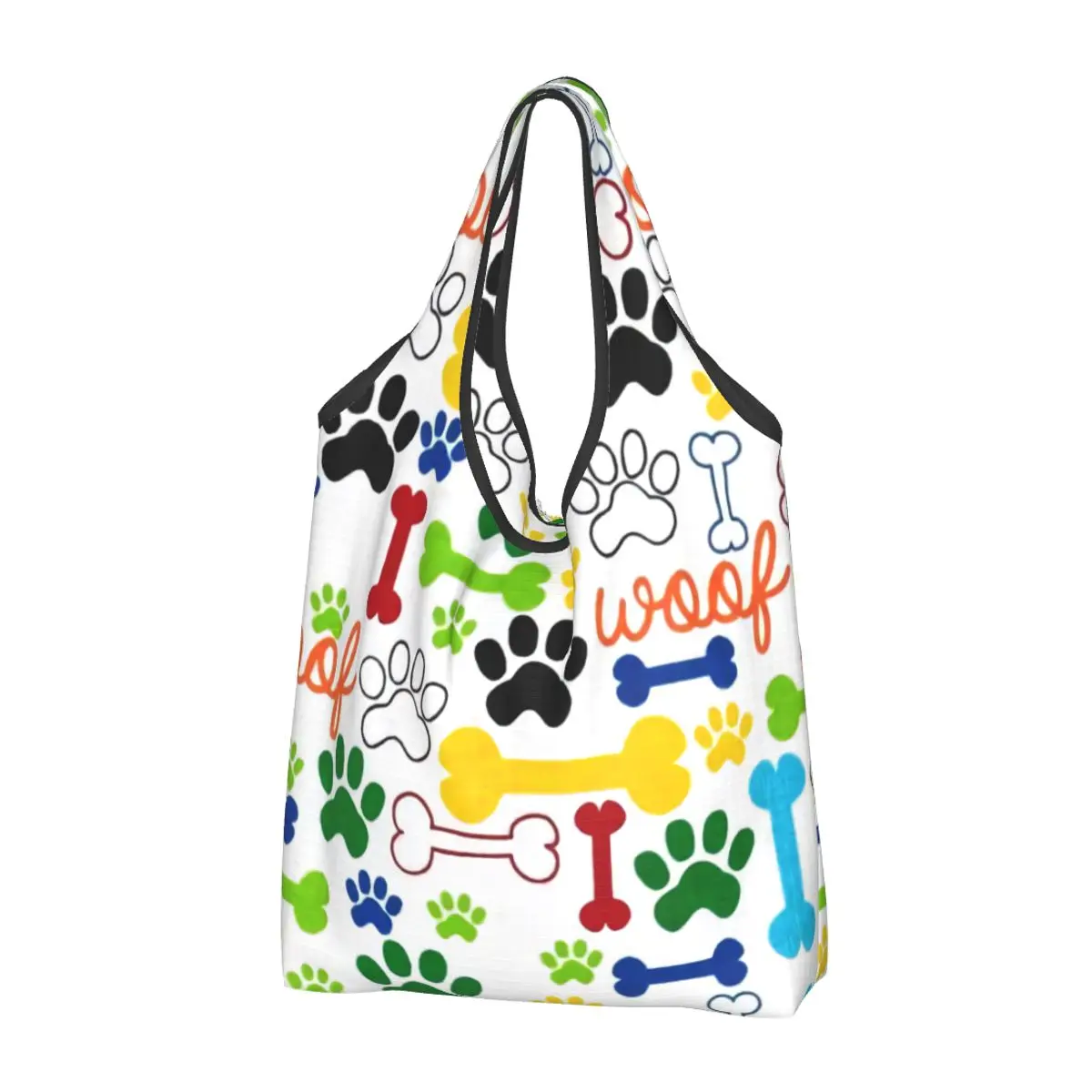 Recycling Pet Dog Paws And Bones Pop Art Shopping Bag Women Tote Bag Portable Animal Cartoon Footprint Groceries Shopper Bags