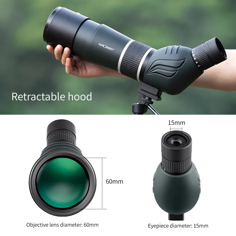 K&F Concept 20-60X60 HD Spotting Scope BAK4 45 Degree for Viewing Wildlife Scenery with Phone Clip Tripod Bag Eyepiece Monocular
