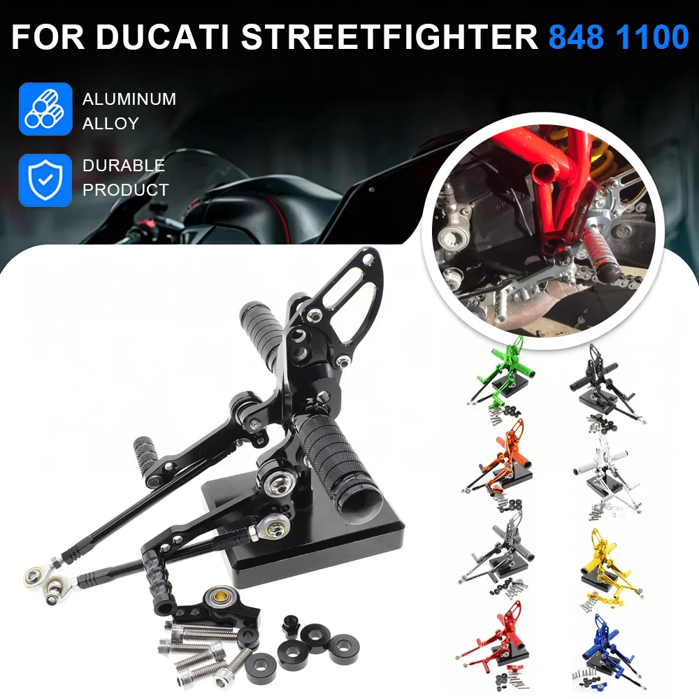 

For Ducati STREETFIGHTER 848 1100 CNC Motorcycle Adjustable Aluminum Rearsets Foot Pegs Footrest Footpeg Rearset Pedal