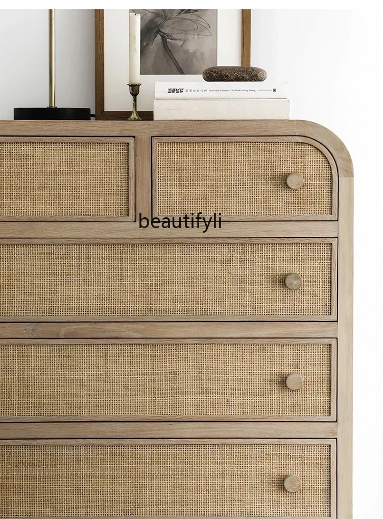 

Деревянный комод, бытовой многофункциональный шкаф с выдвижным ящиком из ротанга, входной шкаф для гостиной, обеденный боковой витрина