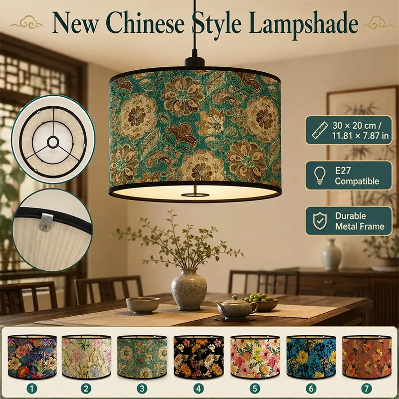 30X30X20CM Vintage European Lampshade Folk Hanging Nordic Home Chandelier Lamp Shade Plant Floral Pattern Bamboo Light Cover