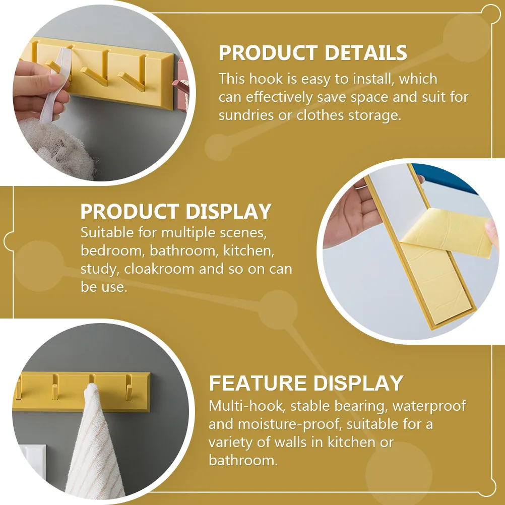 1Pcs Non-Punch Wall Mounted ABS Storage Hook Multi-Hook Waterproof for Kitchen Bathroom Bedroom Study Cloakroom Space Saving