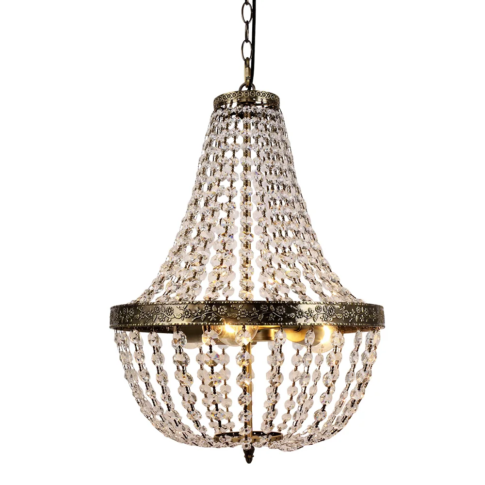 FIRVRE 3-Light Antique Bronze Crystal Hanging Lamp Loft Ceiling Light French Country Ceiling Light Small shabby chic chandelier