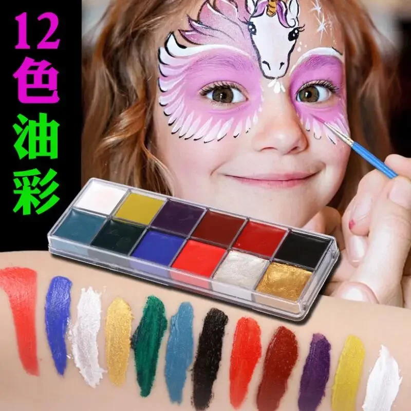 Peinture à l'huile d'art corporel pour le visage, maquillage de tatouage, cosmétique, peinture Linge, fête d'Halloween, 12 couleurs