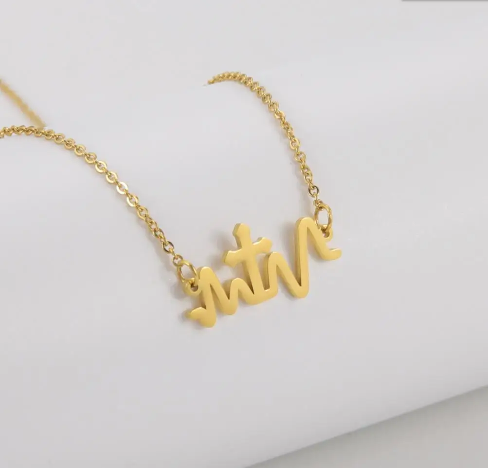 1PC Fashion Electrocardiogram Cross Chain Necklaces For Women Heartbeat Pendant Necklaces Jewelry For Women F1321