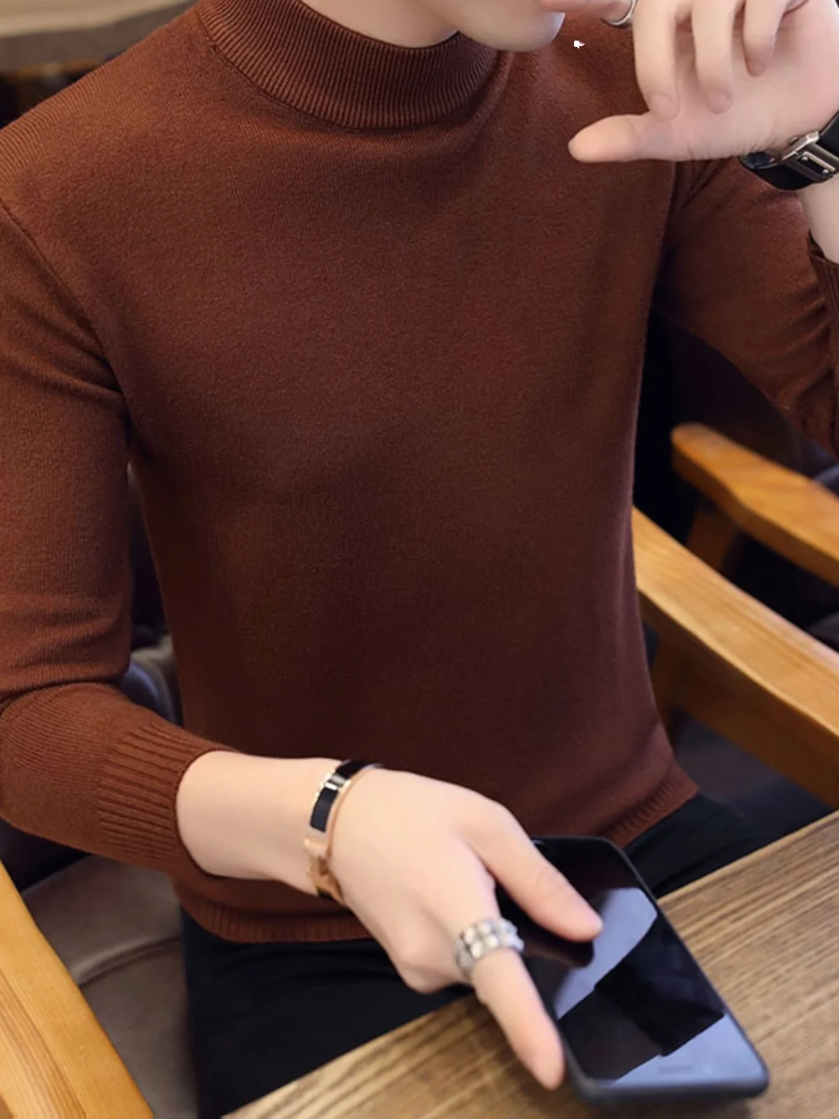 قميص رجالي محبوك بأكمام طويلة، عصري ودافئ، أنيق لفصلي الخريف والشتاء، إصدار جديد بلون موحد وياقة عالية مضادة للبكتيريا #3