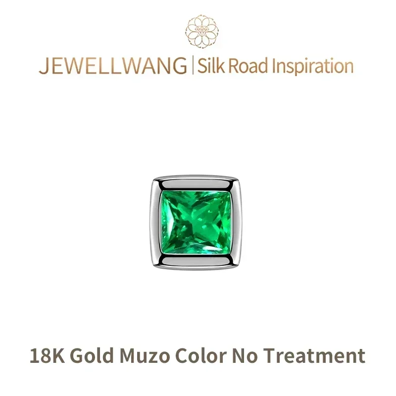 Silk Road Inspiration 18K Pure Gold Lab Grown 1 carat Square Cultivates Emerald Stud Earrings For Men Or Women Luxurious Jewelry