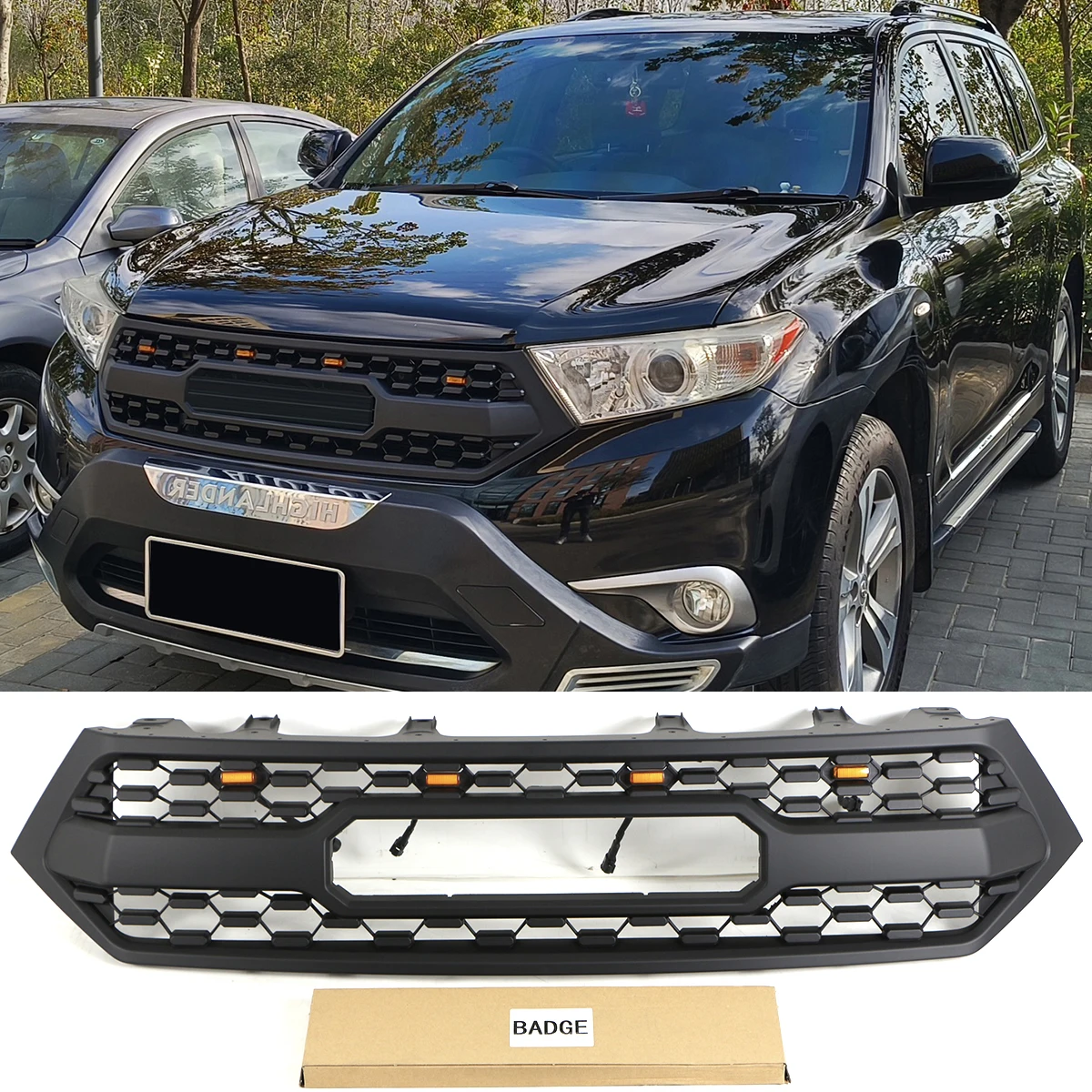 

Front Grille With Light Fits For Toyota Highlander 2009-2014 Matte Black Grill