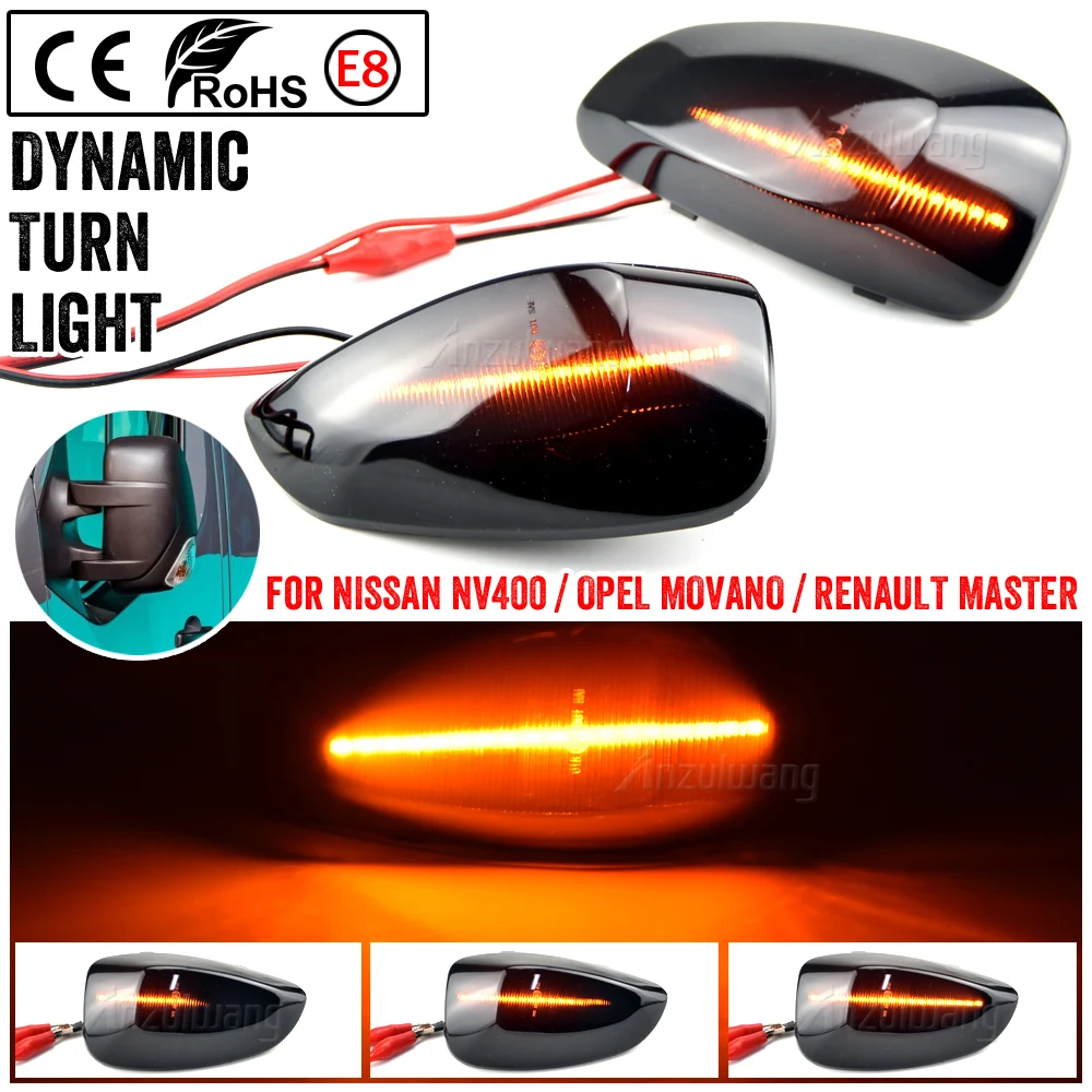 2Pcs Dynamic LED Side Wing Mirror Turn Light For Renault Master MK3 For VAUXHALL OPEL MOVANO 2010-2015 For NISSAN INTERSTAR