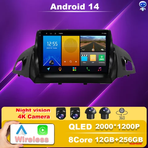 안드로이드 14 자동차 라디오 멀티미디어 비디오 플레이어 네비게이션 GPS WIFI 4G 스테레오 헤드 유닛 FORD C-MAX KUGA 2 ESCAPE 3 2012 - 2019