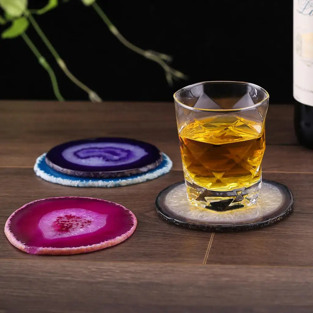 Agate Slices Coasters for Drinks Natural Crystal Geode Coasters Quartz Rock Display Tray Mineral Specimen Home Decoration 