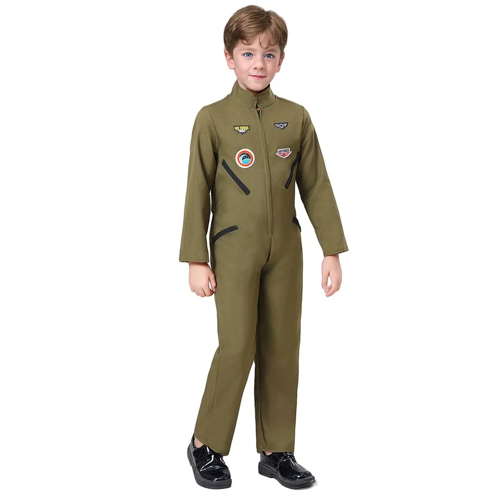 Fighter Pilot Costume for Kids Boys Air Force Flight Suit Army Aviator Dress Up Accessory Halloween Birthday Cosplay