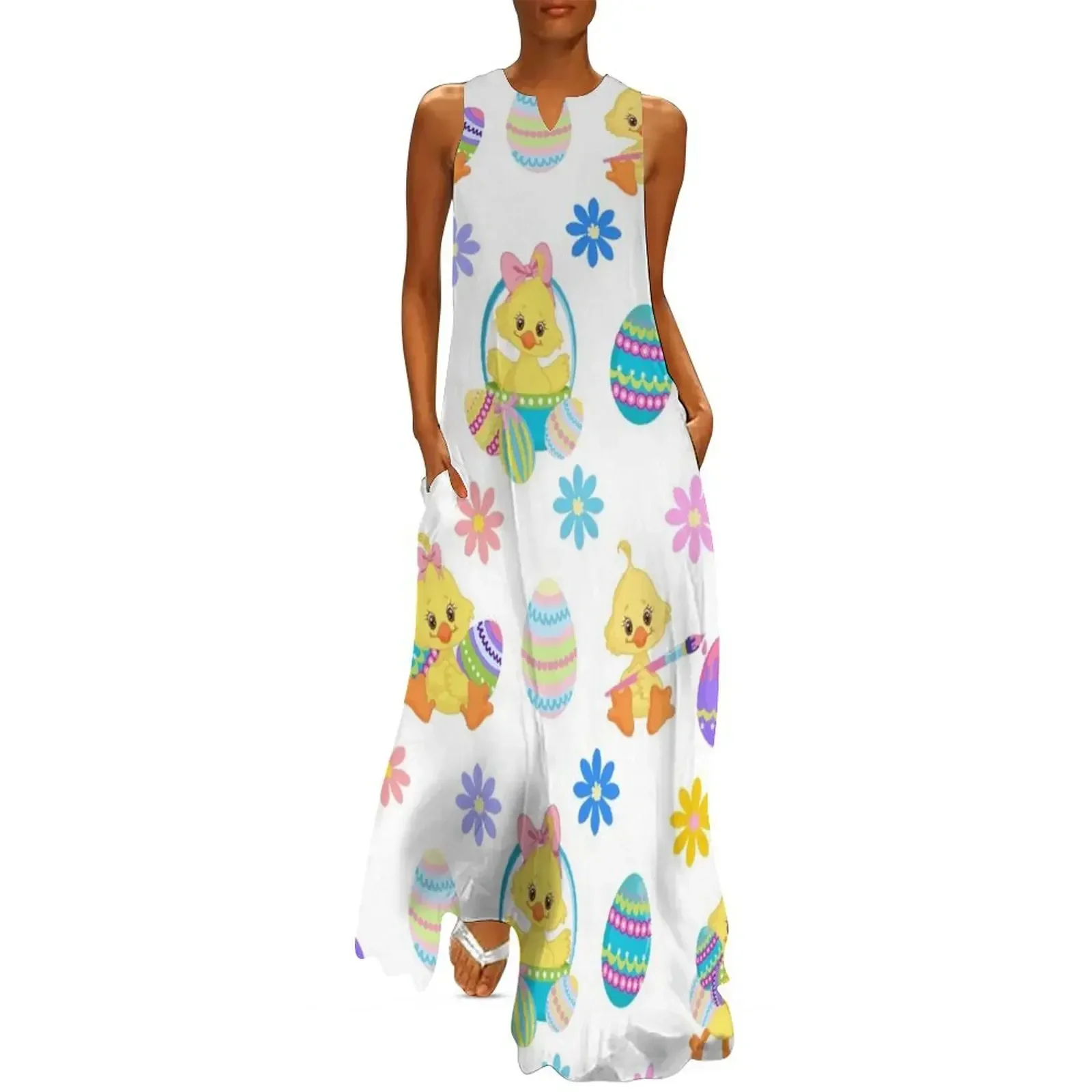 PATTERN d'oeufs de pâques, chasse aux œufs, lapin de pâques, t-shirt cadeau de pâques heureux, robe longue, robe ample pour femmes