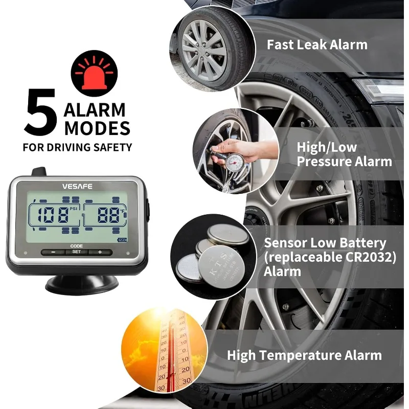 Wireless Tire Pressure Monitoring System Including a Signal Booster and 10 Anti-Theft sensors.