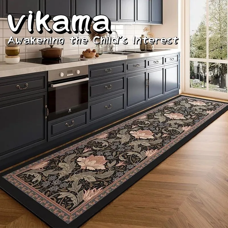 VIKAMA American Light Luxury Kitchen Floor Mats - Anti-slip, Oil and Water Resistant PVC Leather Rugs, Wipeable Home Flooring
