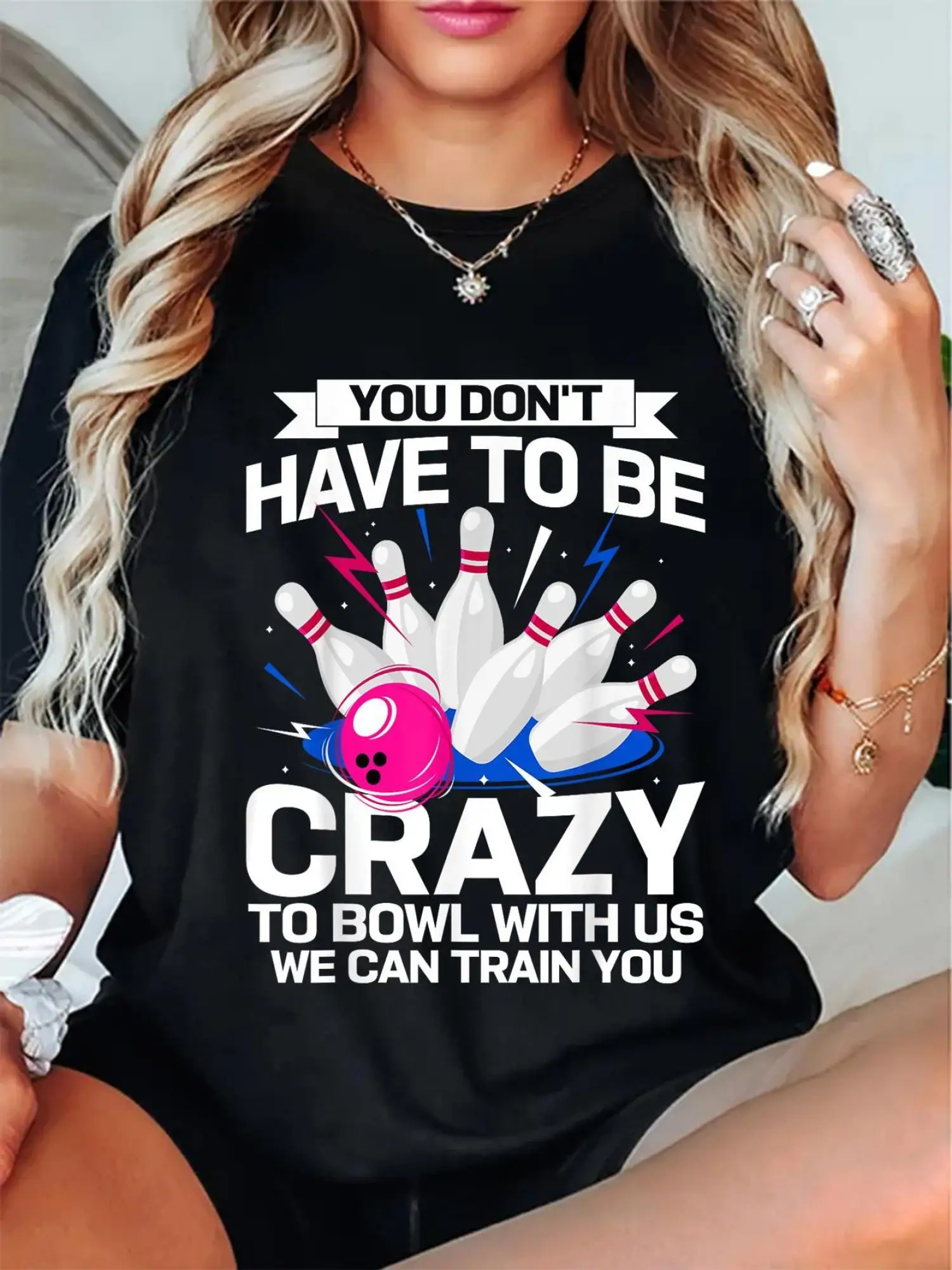 [Bowling T-shirt] Grappig Bowling Design Grafisch T-shirt |   T-shirt met ronde hals en korte mouwen voor bowlingspeler voor dames en heren