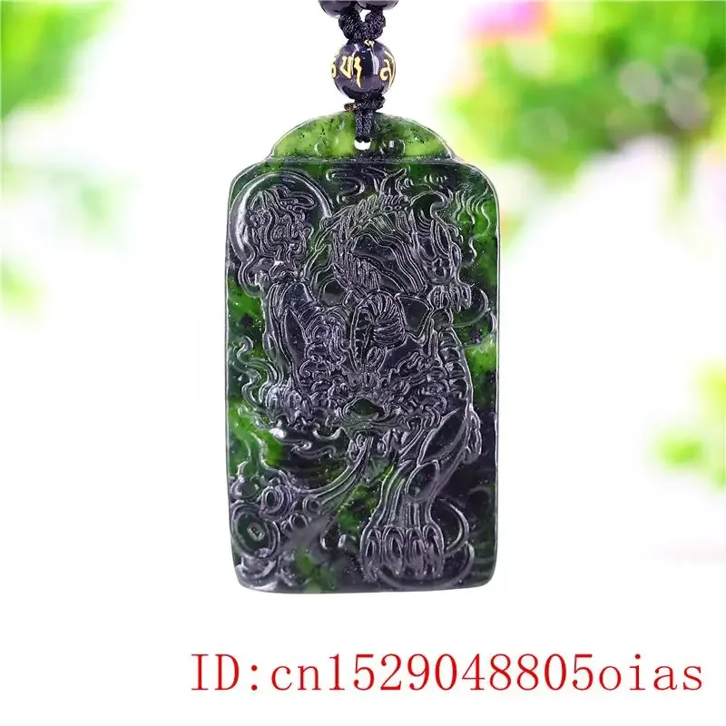 Jade Tiger Pendant Necklace Jewellery Carved Black Green Charm Fashion Amulet Natural Gifts Chinese