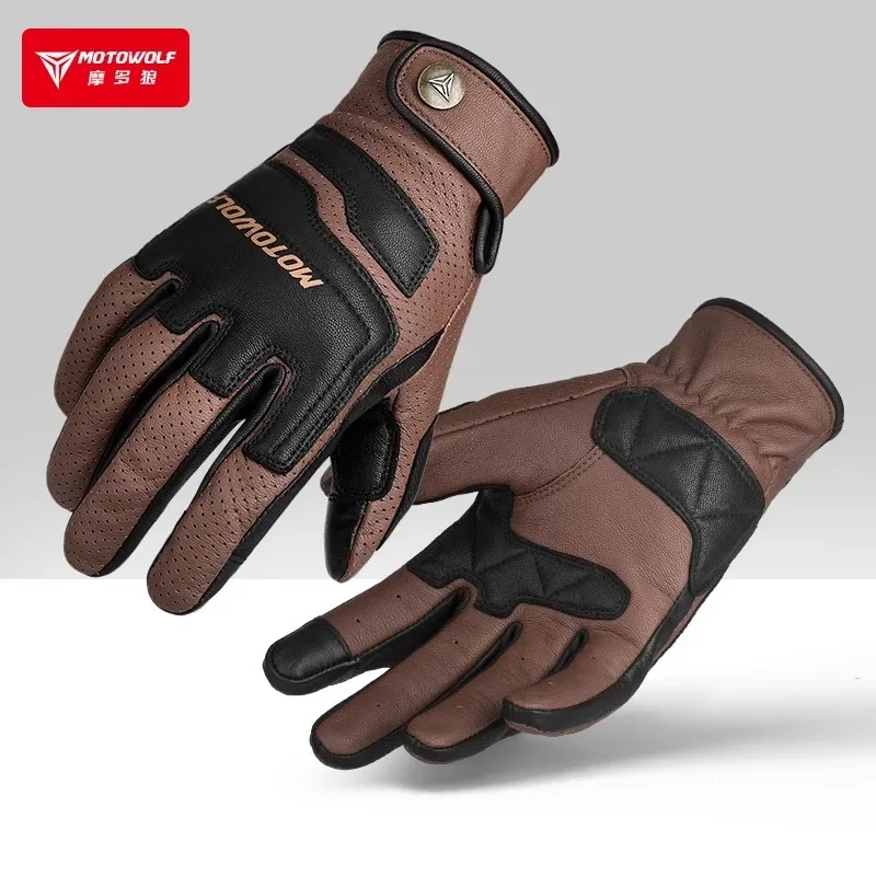 

MOTOWOLF Summer Leather Vintage Motorcycle Accessories Drop Resistant Breathable Gloves for Motorcycle Equipped for Men Women