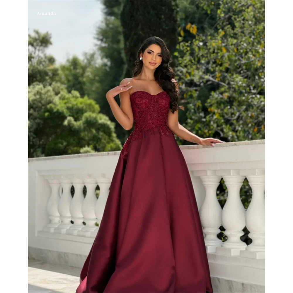 

Amanda Customized Sleeveless Strapless A-line Floor-Length Prom Dresses Pleats vestidos de noche Embroidery Formal Evening